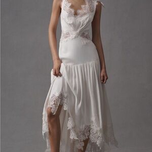BHLDN mixed lace drop waist midi dress- ivory